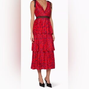 Self-Portrait Red and Black Midi Dress